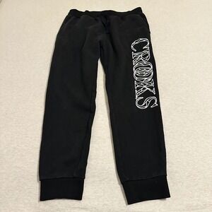Crooks and Castles Mens Black Graphic Logo Jogger Sweatpants XL Fleece Lined